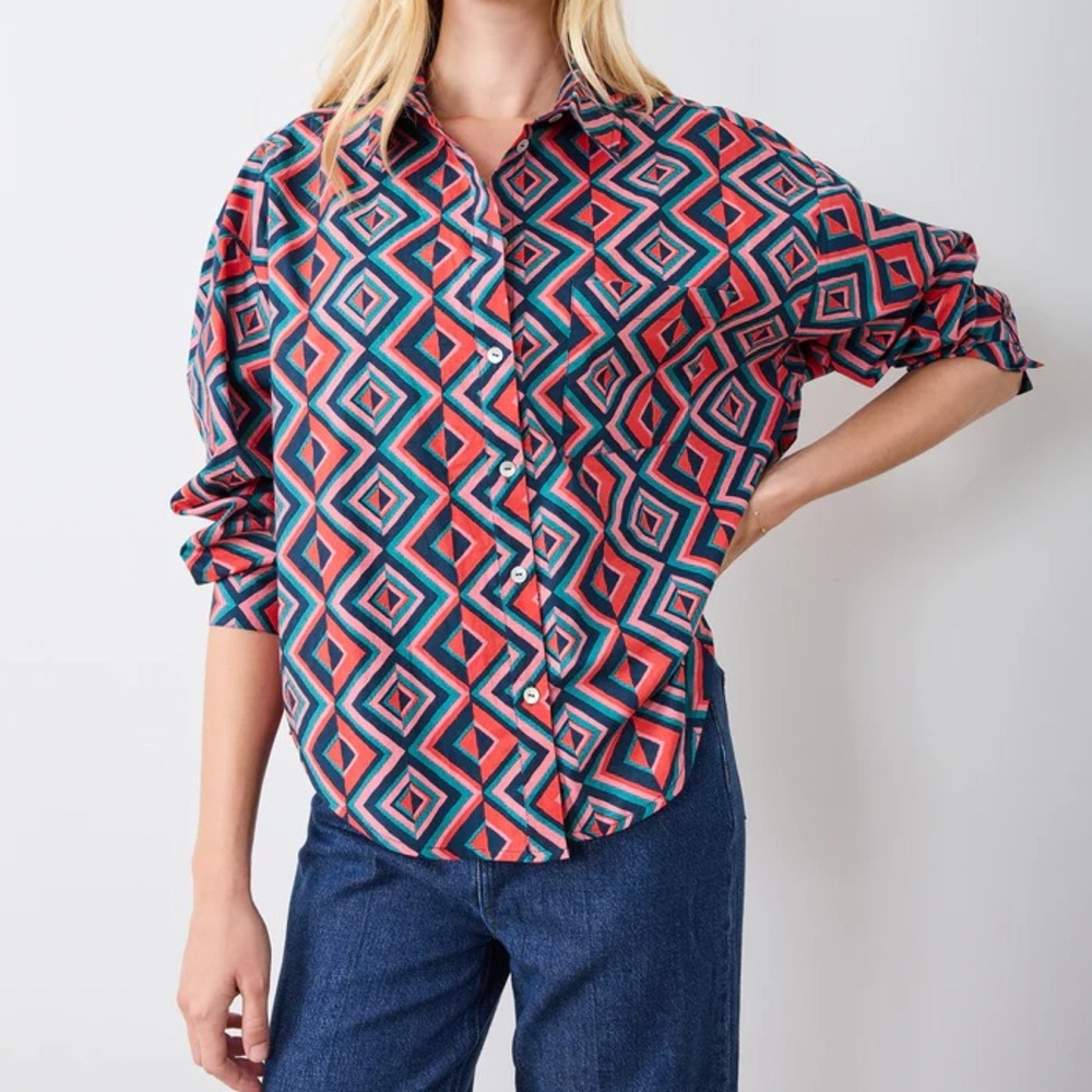 printfresh cleo button down in kaleidoscope diamond